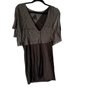 Seneca Rising Size 2‎ Gray Striped V-Neck Boho Tunic Dress Layered Look Cotton